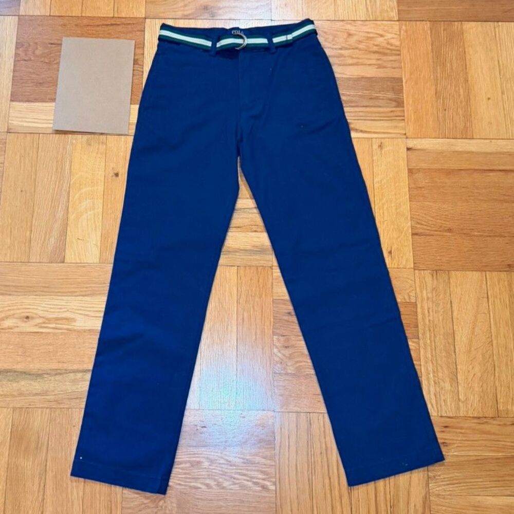 Polo Ralph Lauren Boys Size 7 Blue Chino Pants Stretch Dress Pants Belt NWOT